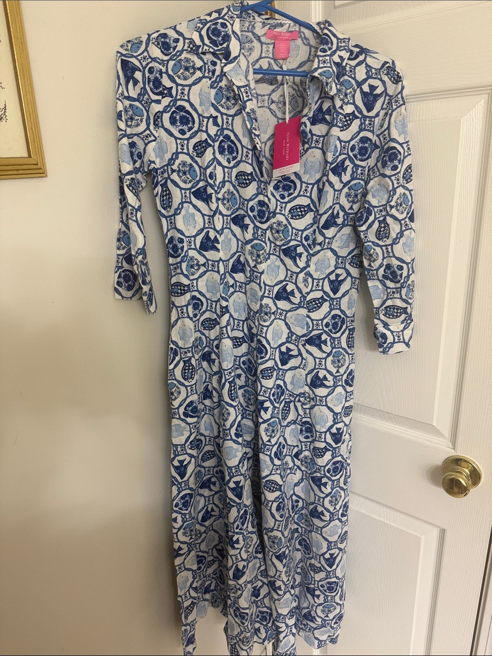 New Issac Mizrahi beautiful nautical Blue and White Printed Women’s Shirt Dress